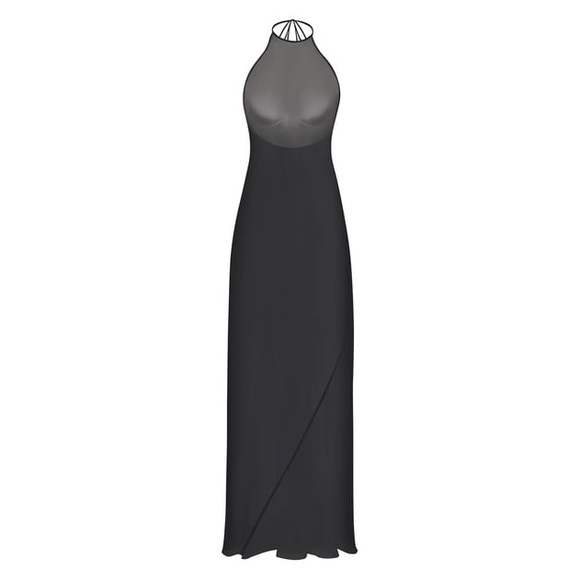 SKIMS Sheer Romance Halter Slip Dress in Black Size Medium - Picture 1 of 11